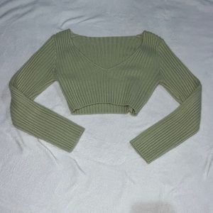 cropped knit light green sweater.